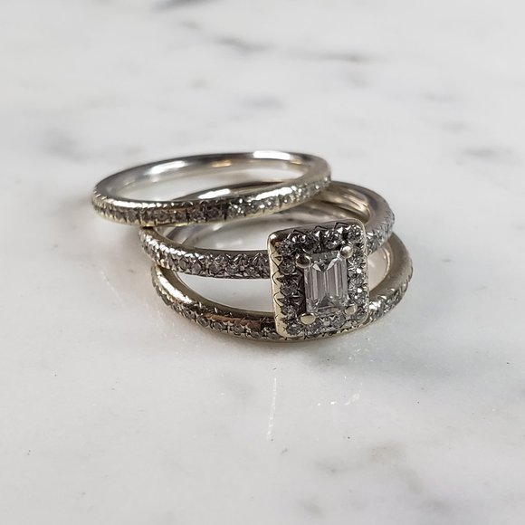 Womens Vintage Estate 14K White Gold Diamond Engagement Ring Set 7.1g E6225